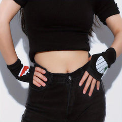 Funny Lip Print Y2K Gloves Fingerless Hip Hop Knitted Gloves