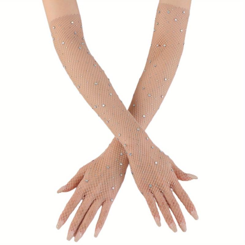Long Mesh Gloves Solid Women' Arm Decorative Gloves Elastic Full Finger Gloves