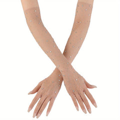 Long Mesh Gloves Solid Women' Arm Decorative Gloves Elastic Full Finger Gloves