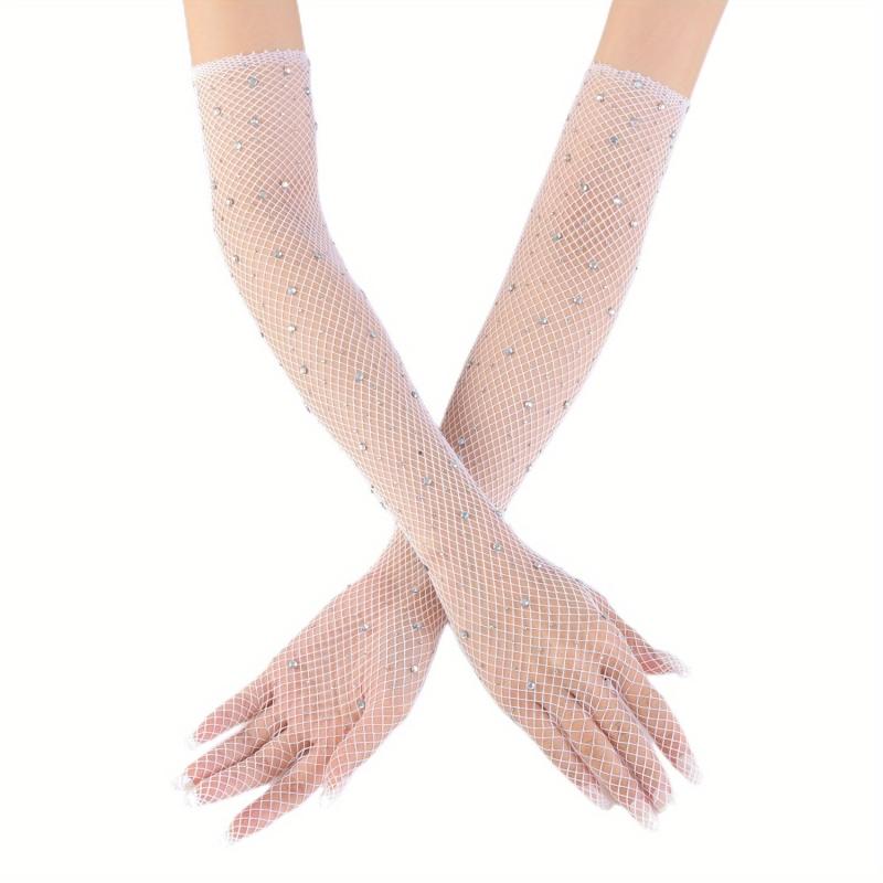 Long Mesh Gloves Solid Women' Arm Decorative Gloves Elastic Full Finger Gloves
