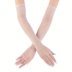 Long Mesh Gloves Solid Women' Arm Decorative Gloves Elastic Full Finger Gloves