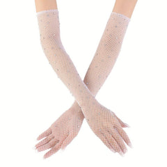 Long Mesh Gloves Solid Women' Arm Decorative Gloves Elastic Full Finger Gloves
