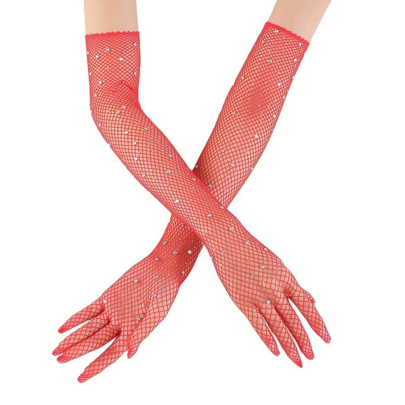 Long Mesh Gloves Solid Women' Arm Decorative Gloves Elastic Full Finger Gloves