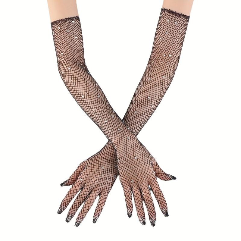Long Mesh Gloves Solid Women' Arm Decorative Gloves Elastic Full Finger Gloves