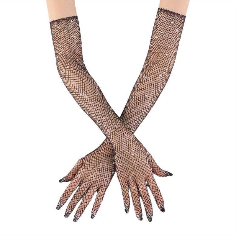 Long Mesh Gloves Solid Women' Arm Decorative Gloves Elastic Full Finger Gloves