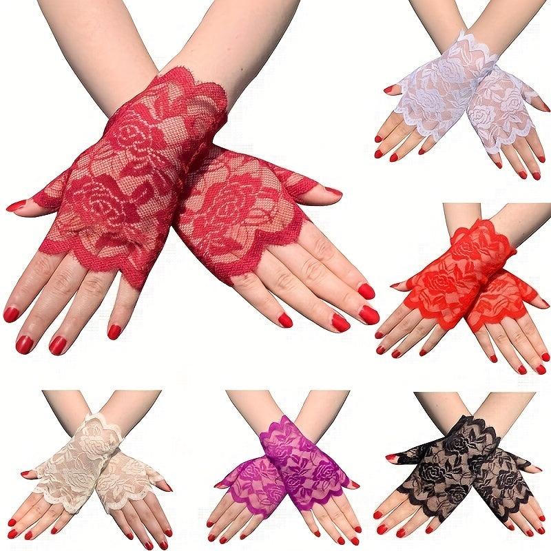 Lace Fingerless Gloves Bridal Wedding Floral Women Dress Accessories