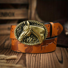 Men's Western Cowboy Style Horse Buckle PU Leather Belt