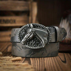 Men's Western Cowboy Style Horse Buckle PU Leather Belt