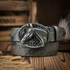 Men's Western Cowboy Style Horse Buckle PU Leather Belt