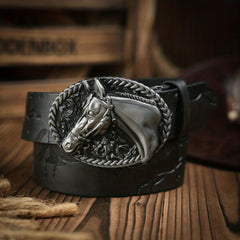 Men's Western Cowboy Style Horse Buckle PU Leather Belt