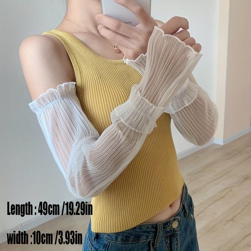 Ruffle Ice Sleeves Sunproof Long Gloves Women Arm Sleeves