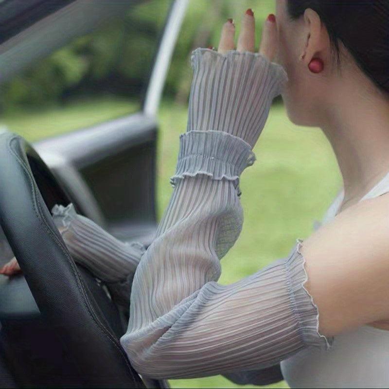 Ruffle Ice Sleeves Sunproof Long Gloves Women Arm Sleeves