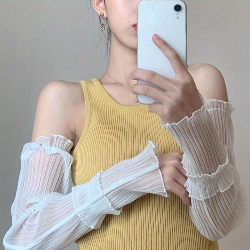Ruffle Ice Sleeves Sunproof Long Gloves Women Arm Sleeves