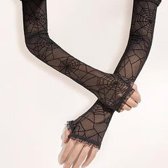 Spider Web Gloves Long Lace Mesh Breathable Striped Thin Gloves
