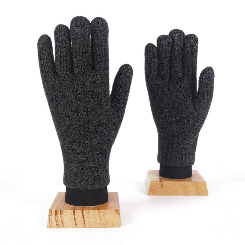 Winter Women's Double Layer Wool Knitted Gloves Plus Velvet Thick