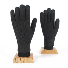 Winter Women's Double Layer Wool Knitted Gloves Plus Velvet Thick