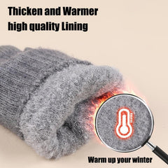 Winter Women's Double Layer Wool Knitted Gloves Plus Velvet Thick