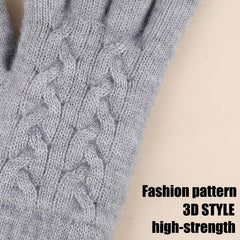 Winter Women's Double Layer Wool Knitted Gloves Plus Velvet Thick