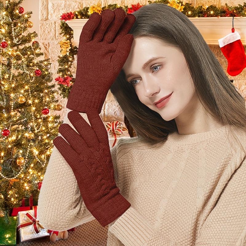 Winter Women's Double Layer Wool Knitted Gloves Plus Velvet Thick