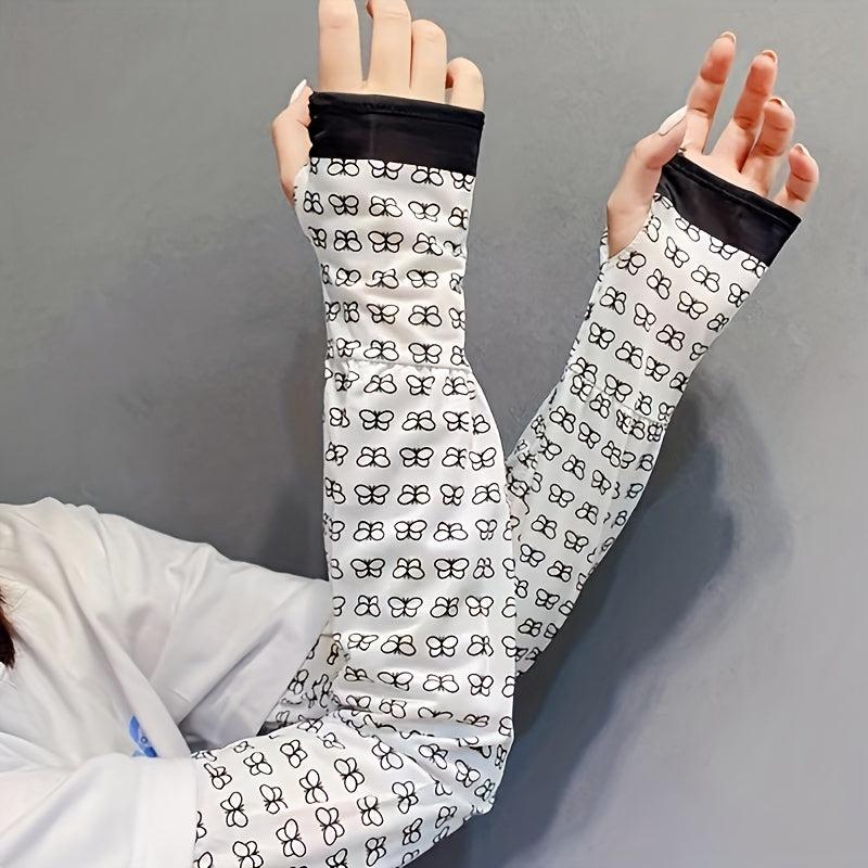 Butterfly Print Ice Sleeves Sunproof Gloves For Women