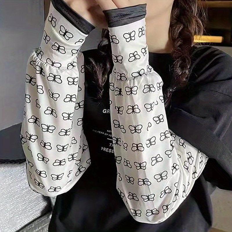 Butterfly Print Ice Sleeves Sunproof Gloves For Women