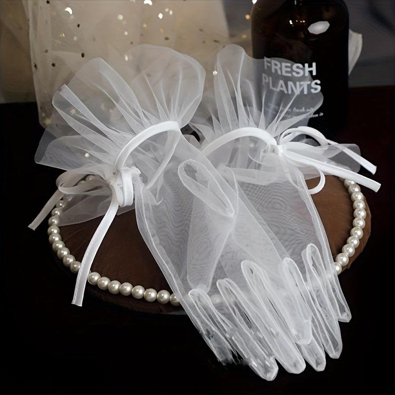 Transparent Short Lace Gloves for Women Wedding Tea Party Prom