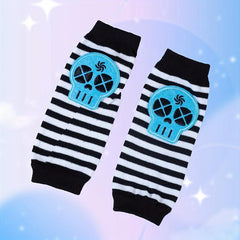 Skull Embroidered Striped Fingerless Gloves