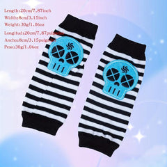 Skull Embroidered Striped Fingerless Gloves