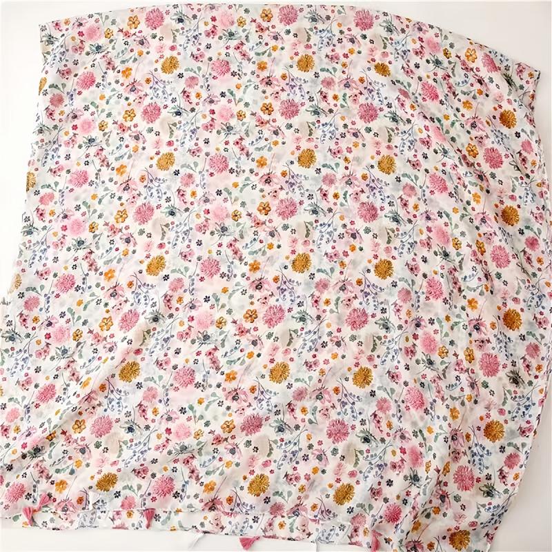 Red Romantic Floral Print Scarf 31 50' 70 87' Raw Edge Bandana