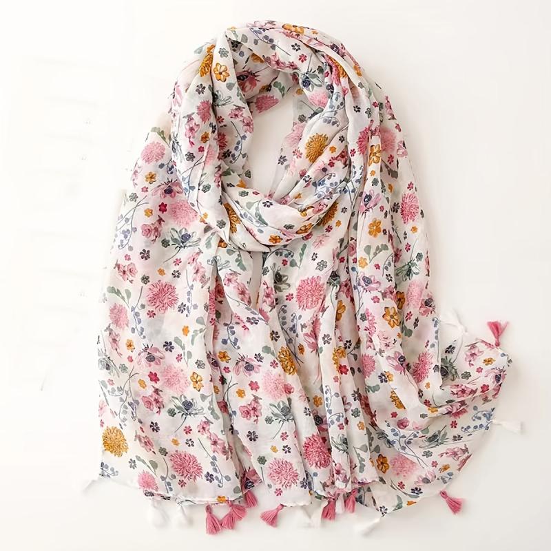 Red Romantic Floral Print Scarf 31 50' 70 87' Raw Edge Bandana