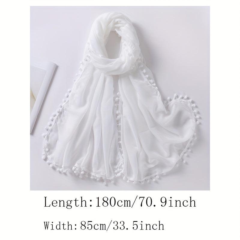 Pompom Tassel Scarf Solid Shawl Hijab Classic Turban Head Wrap