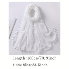 Pompom Tassel Scarf Solid Shawl Hijab Classic Turban Head Wrap