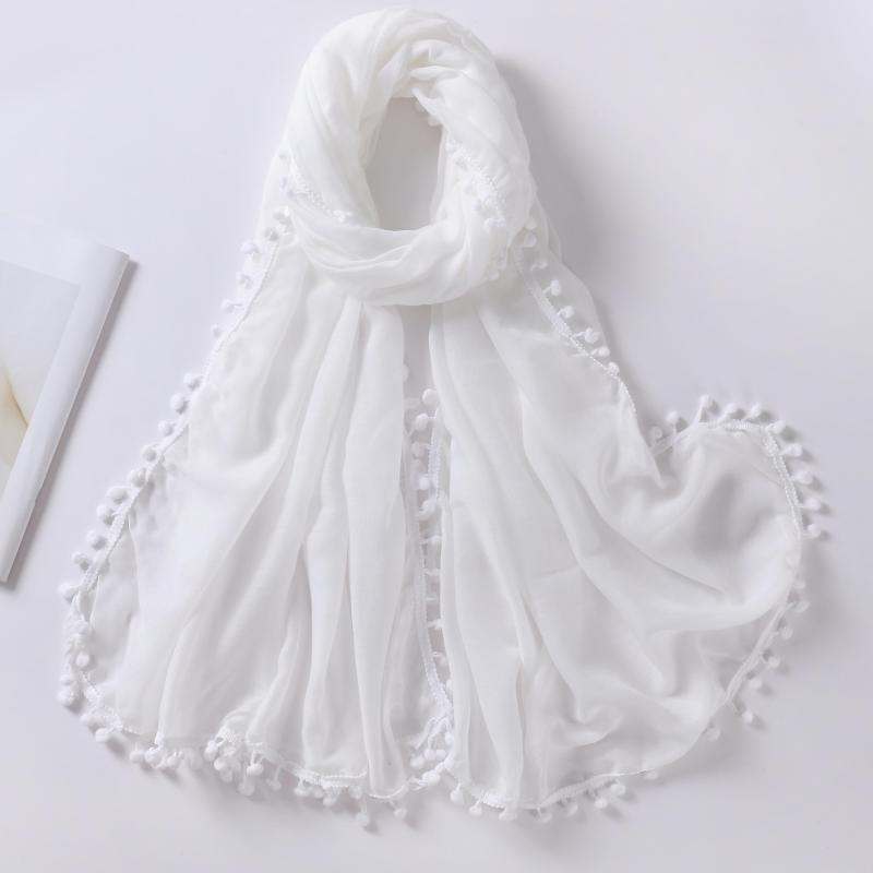 Pompom Tassel Scarf Solid Shawl Hijab Classic Turban Head Wrap