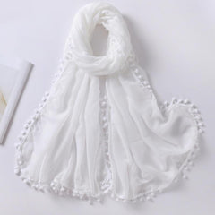 Pompom Tassel Scarf Solid Shawl Hijab Classic Turban Head Wrap