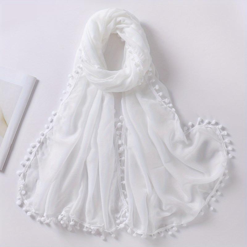 Pompom Tassel Scarf Solid Shawl Hijab Classic Turban Head Wrap