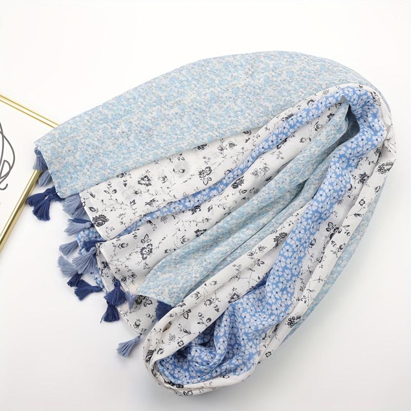 Floral Printed Tassel Scarf Stitching Pattern Shawl Women