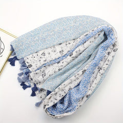 Floral Printed Tassel Scarf Stitching Pattern Shawl Women