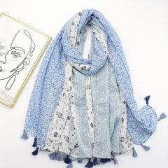 Floral Printed Tassel Scarf Stitching Pattern Shawl Women