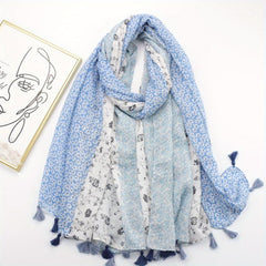 Floral Printed Tassel Scarf Stitching Pattern Shawl Women