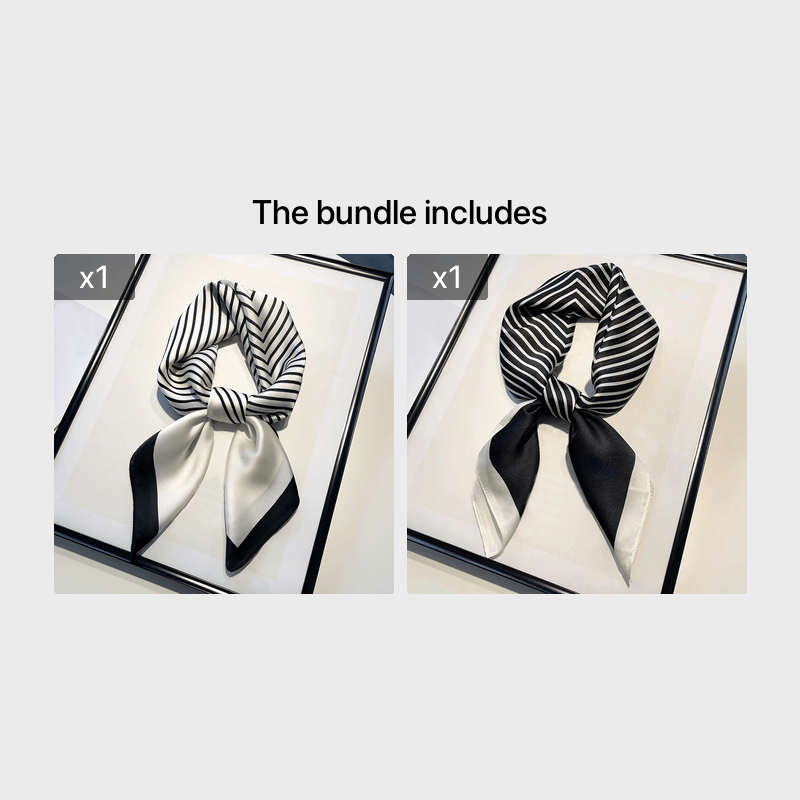 Square Silk Scarf And Striped Head Wrap For Women