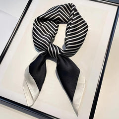 Square Silk Scarf And Striped Head Wrap For Women