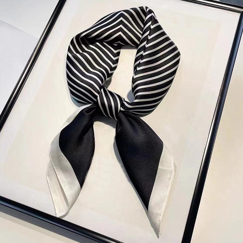 Square Silk Scarf And Striped Head Wrap For Women
