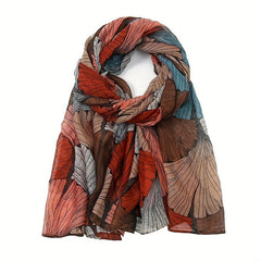 Ginkgo Leaf Print Voile Scarf Vintage Block Boho Shawl Women