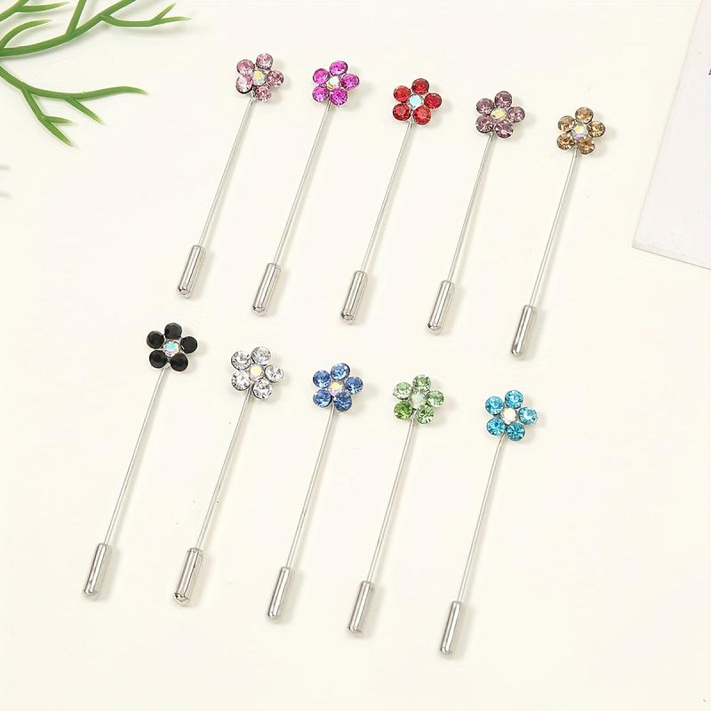10pcs Colorful Flower Scarf Pin Rhinestone Turban Clip Hijab Shawl Brooch