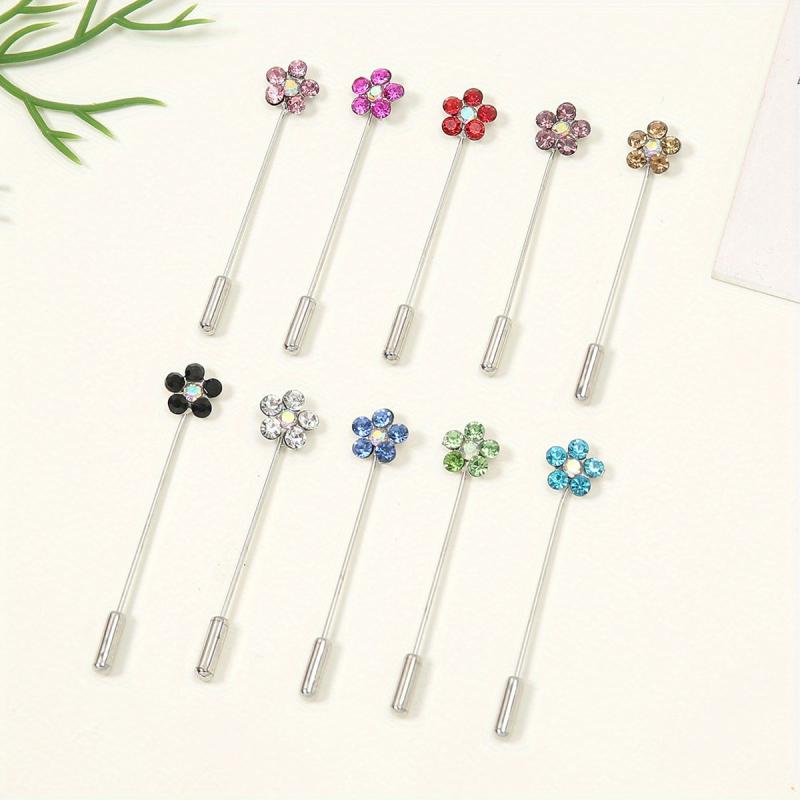 10pcs Colorful Flower Scarf Pin Rhinestone Turban Clip Hijab Shawl Brooch