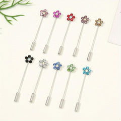 10pcs Colorful Flower Scarf Pin Rhinestone Turban Clip Hijab Shawl Brooch