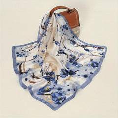 Plum Blossom Print Square Scarf Satin Silk Shawl Tie Dye Bandana