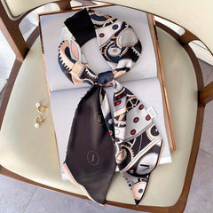Bunny Print Satin Twilly Scarf Hair Ribbon Neckerc