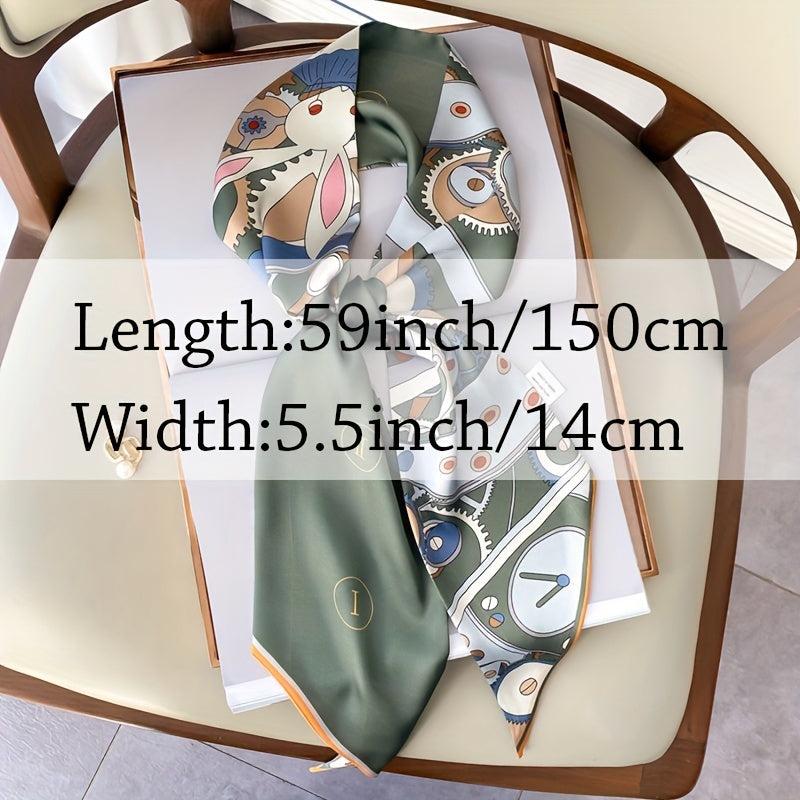 Bunny Print Satin Twilly Scarf Hair Ribbon Neckerc