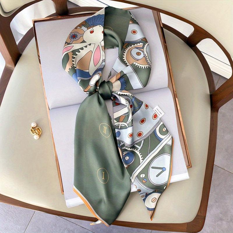 Bunny Print Satin Twilly Scarf Hair Ribbon Neckerc
